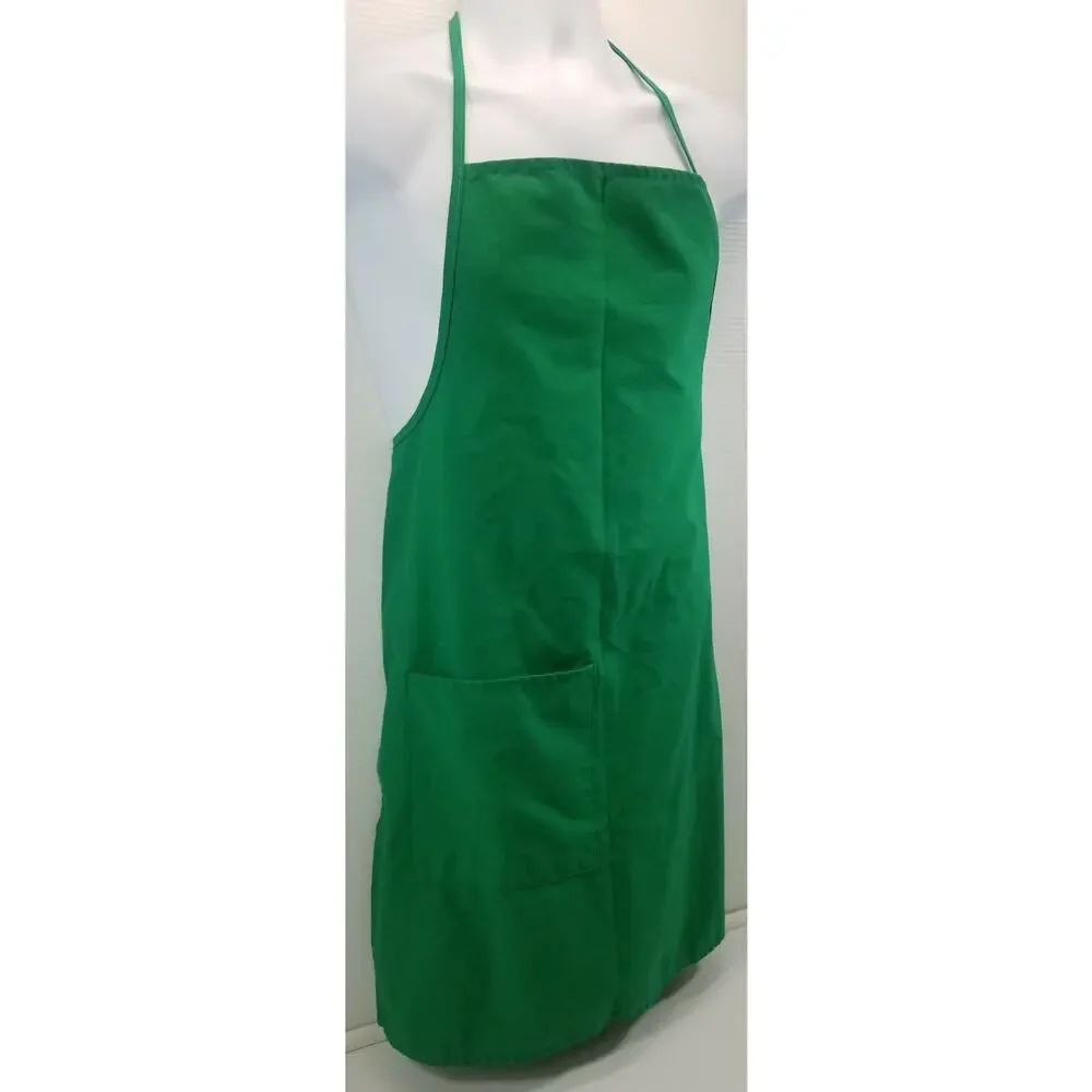 QQ) Green Adult Chef Server Waiter Waitress Apron Single Pocket Cotton Polyester
